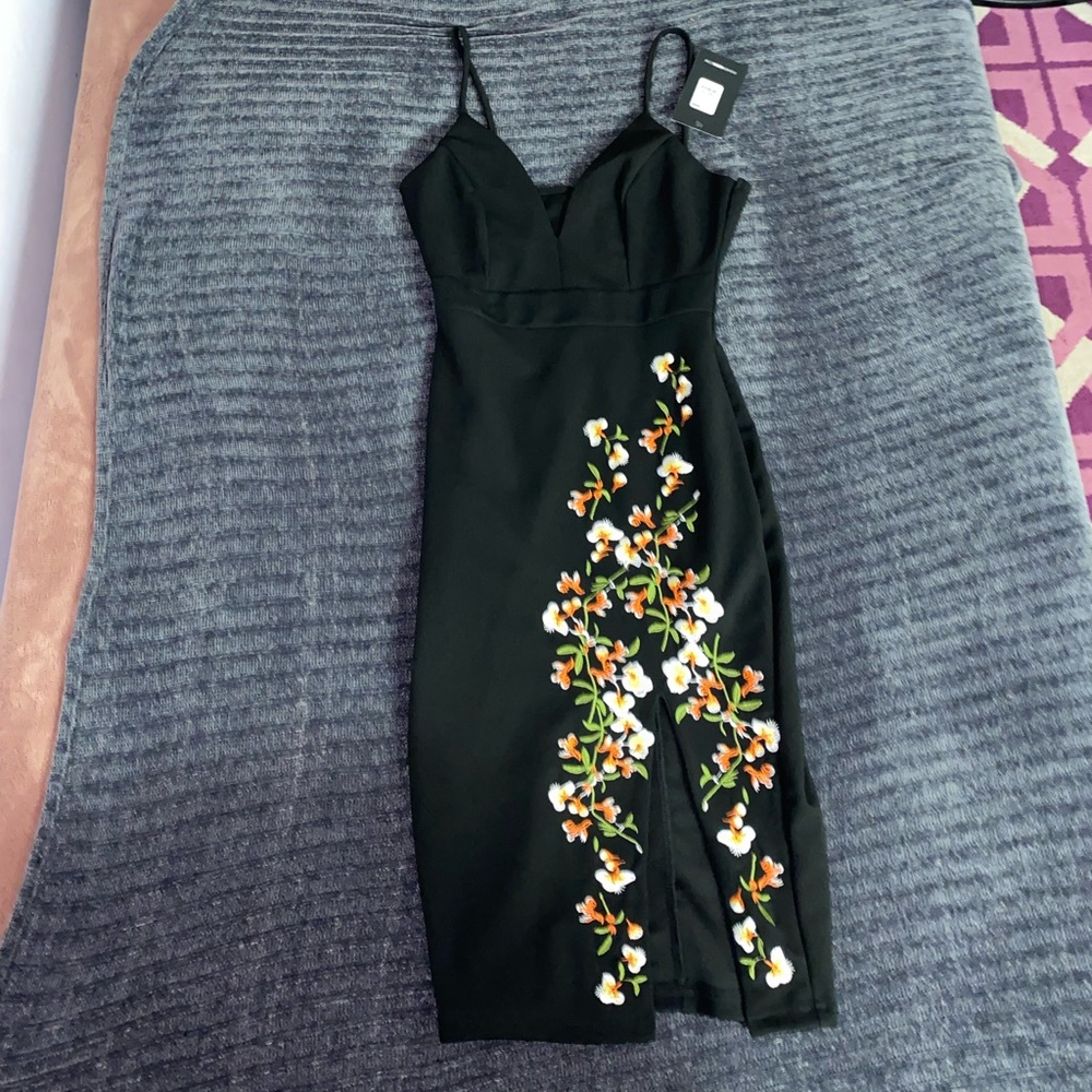 Black dress with flower pattern